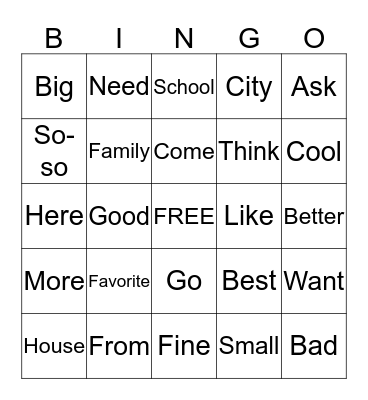 ASL Bingo Card