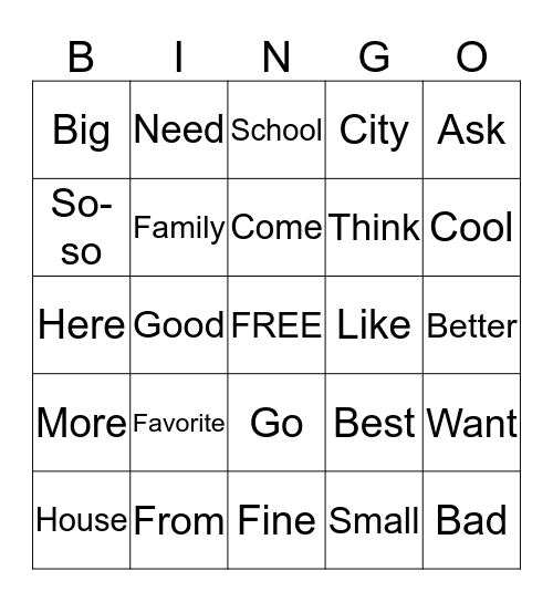 ASL Bingo Card