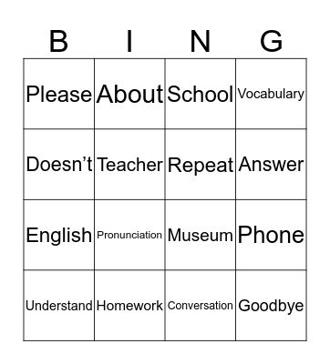 Syllables Review Bingo Card