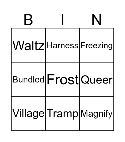 Literacy BIN Bingo Card