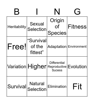 Evolution by Natural Selection Bingo Card