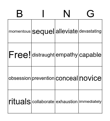 Vocabulary Practice Bingo Card