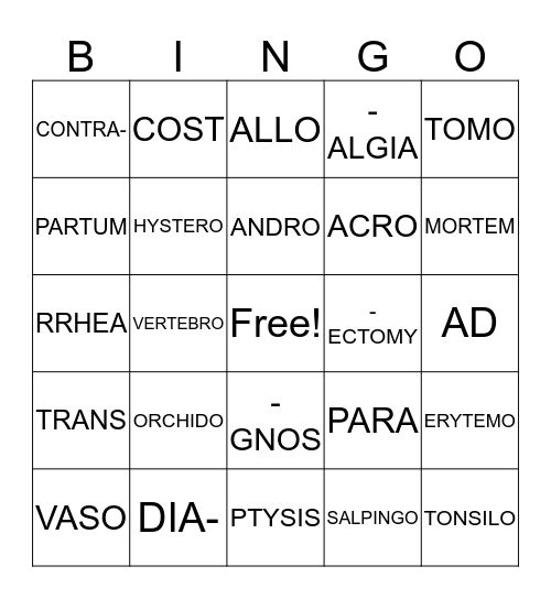 Med Term Final Review Bingo Card