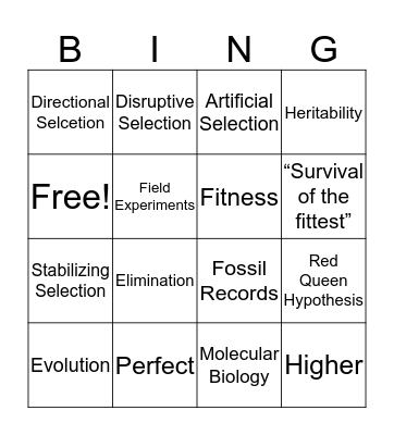 Evolution by Natural Selection Bingo Card