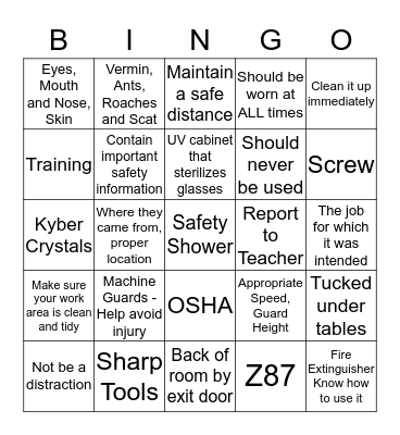 Tool Safety Bingo Card