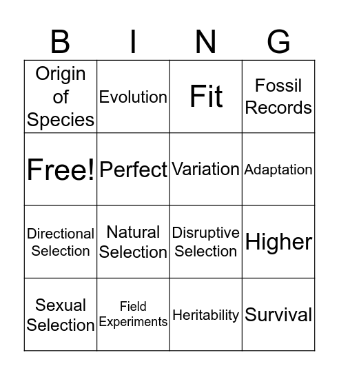 Evolution by Natural Selection Bingo Card