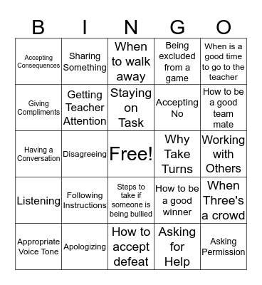 SOCIAL SKILLS Bingo Card
