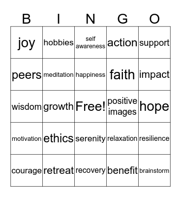 Recovery Bingo Card