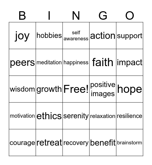 Recovery Bingo Card