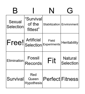 Evolution by Natural Selection Bingo Card