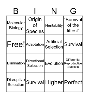 Evolution by Natural Selection Bingo Card