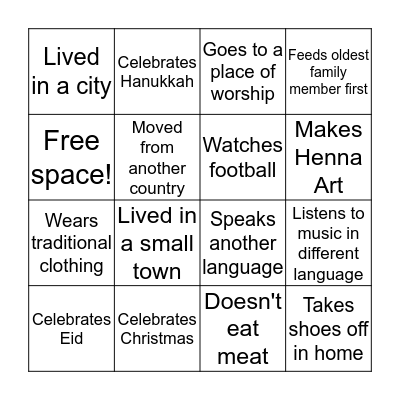 Cultural BINGO Card