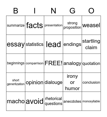 Untitled Bingo Card