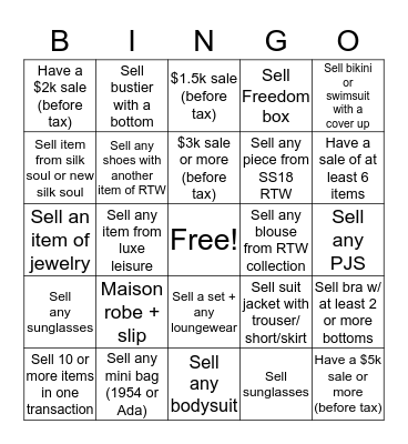 LA PERLA HOLIDAY BINGO Card