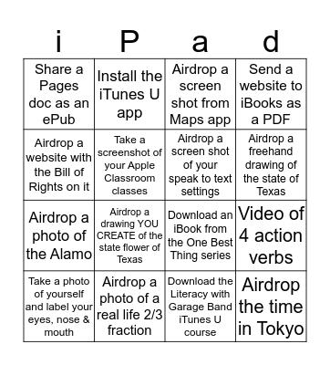 iPad Integration Bingo Card