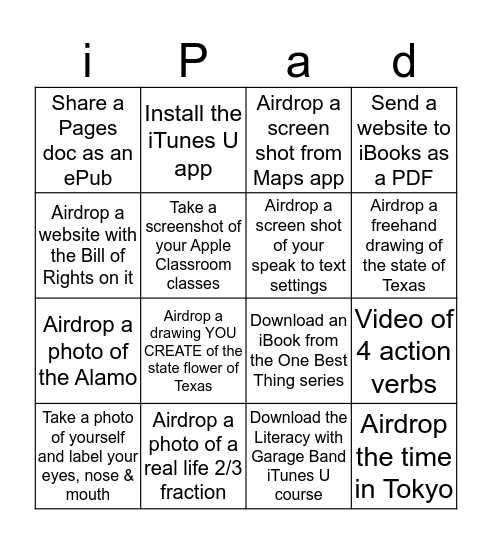 iPad Integration Bingo Card