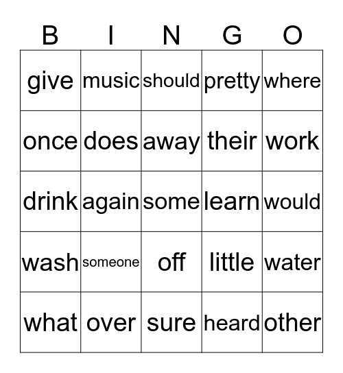 Sight Words Bingo Card