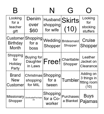 Customers Bingo Card