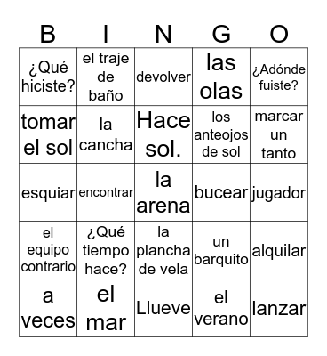 Así se dice- Capítulo 7, Vocabulario 1 Bingo Card