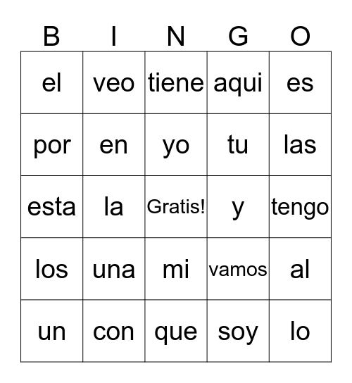 Palabras de uso frequente Bingo Card