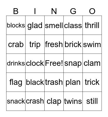 Consonant Blend BINGO Card