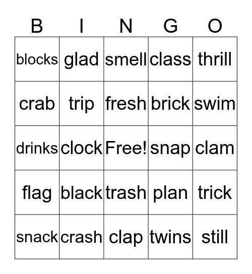 Consonant Blend BINGO Card