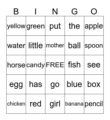 Edmark Bingo Card