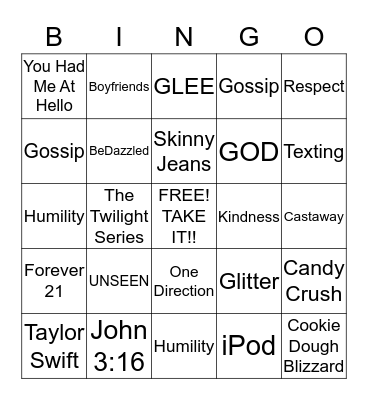 UNSEEN BINGO Card