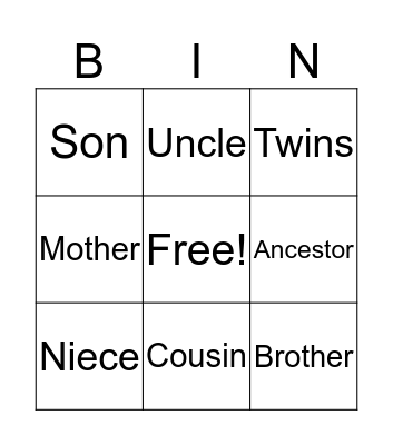 We are Family Bingo Card