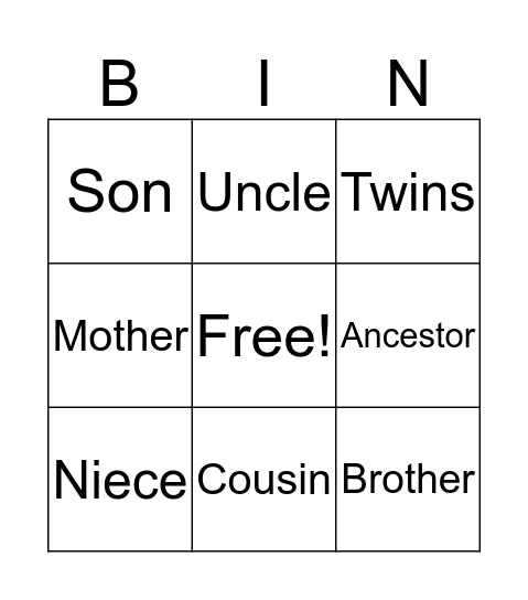We are Family Bingo Card