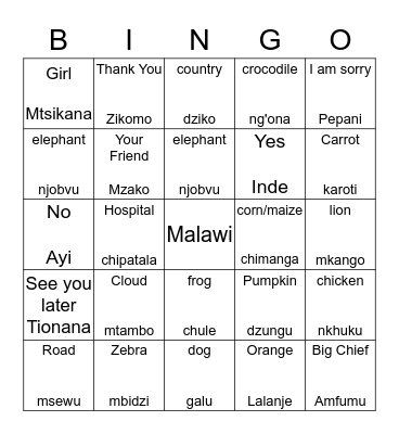 Untitled Bingo Card