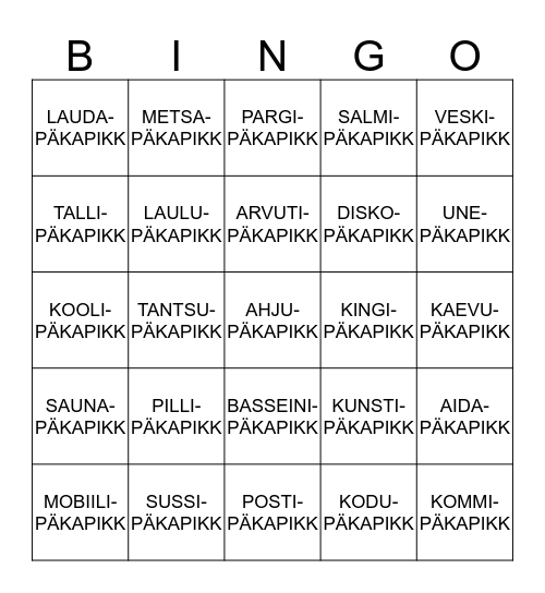 PÄKAPIKUBINGO Card