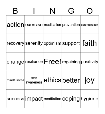 Recovery Bingo Card