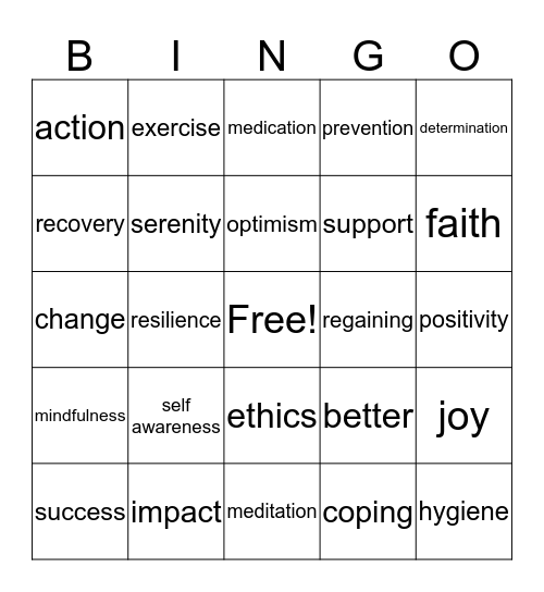 Recovery Bingo Card