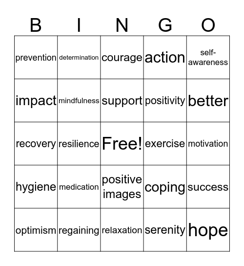 Recovery Bingo Card