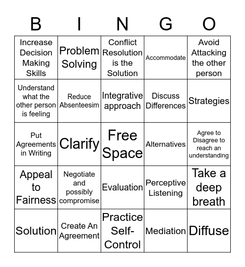 Conflict Resolution  Bingo Card