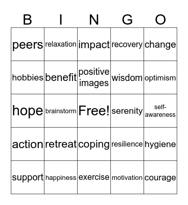 Recovery Bingo Card