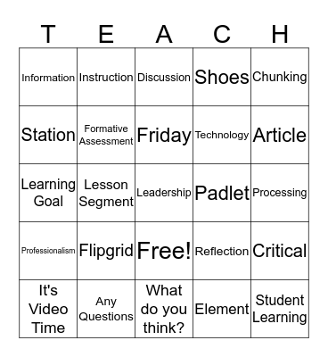 Marzano Bingo Card