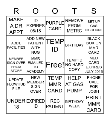 NATIVE ROOTS  Bingo Card