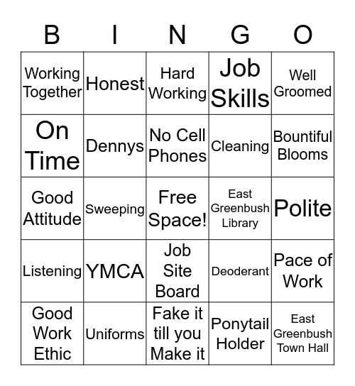 Job Coach Bingo Card