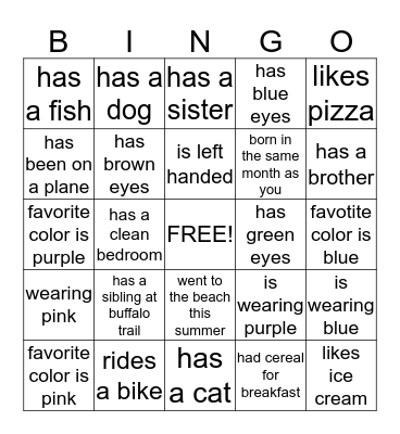 Find someone in our Daisy Troop who.... Bingo Card