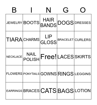 Girl Bingo Card