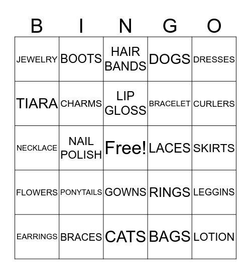 Girl Bingo Card