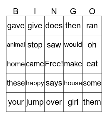 2 G  Power Words Bingo Card
