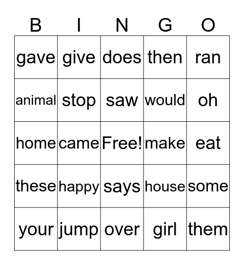 2 G  Power Words Bingo Card