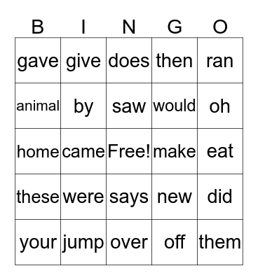 2 G  Power Words Bingo Card