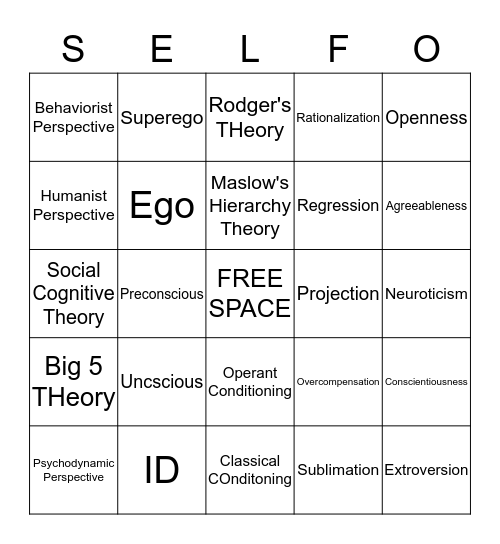 Selfo  Bingo Card