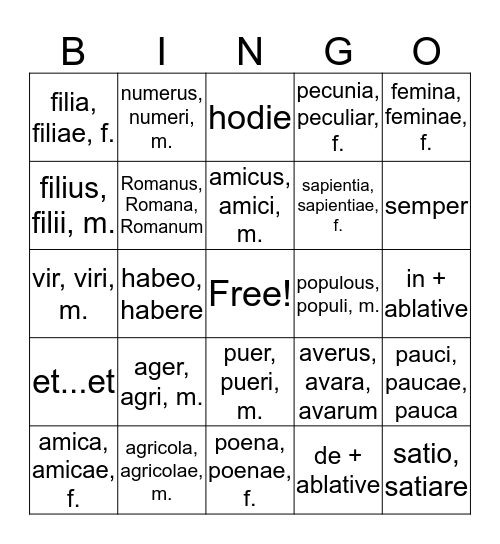 Wheelock ch. 3 Bingo Card