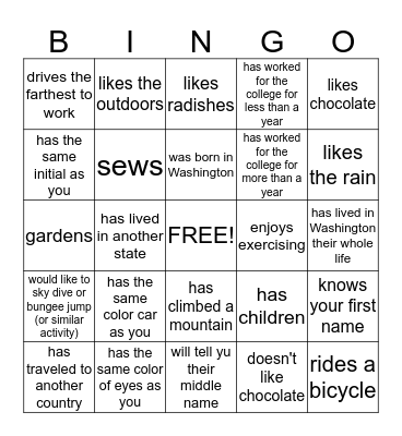 Find Someone Who: Bingo Card