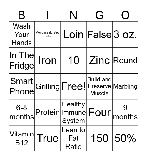 Beef & Veal in the Classroom BINGO Card